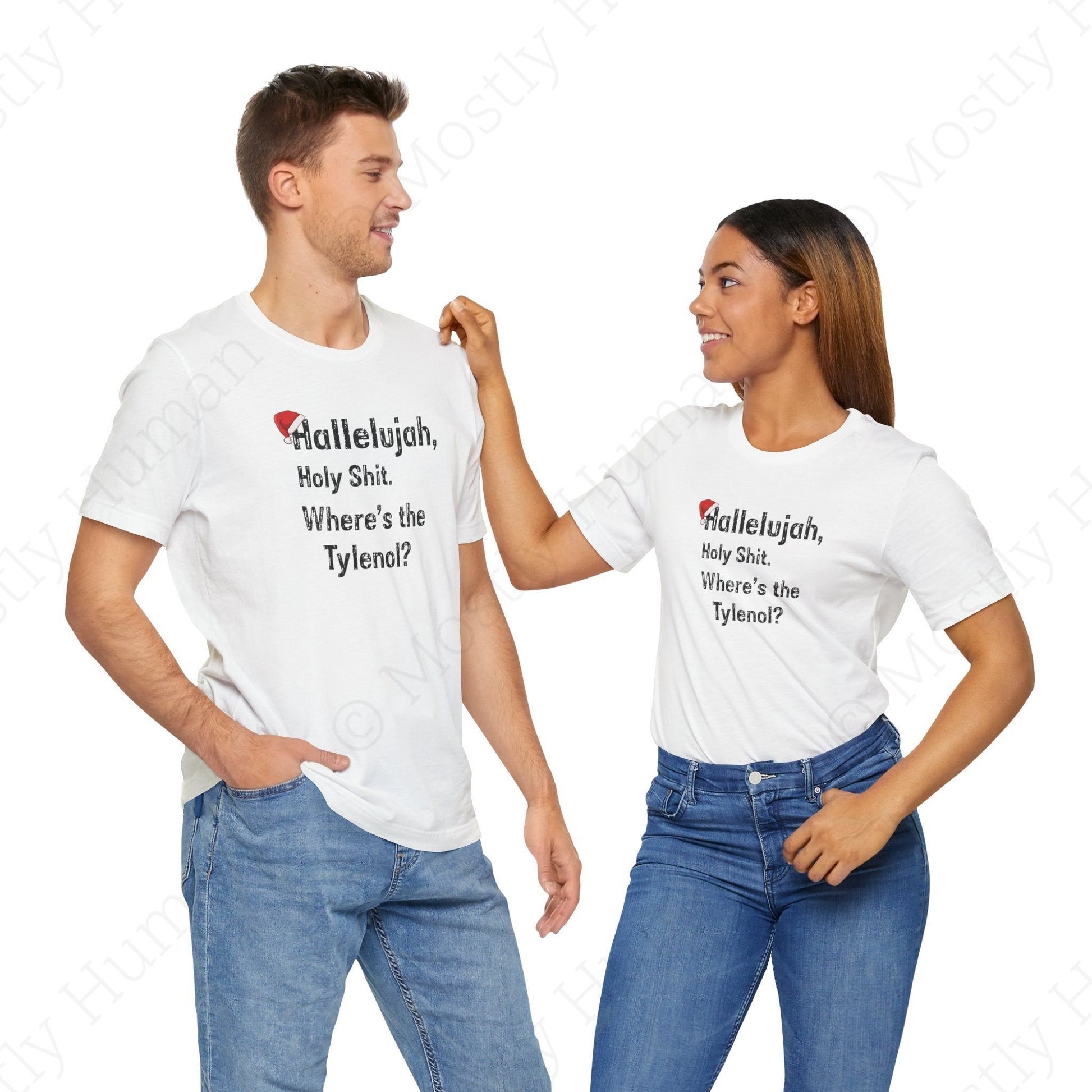 Hallelujah, Holy Sh*t – Funny Christmas | White Unisex | Mostly Human