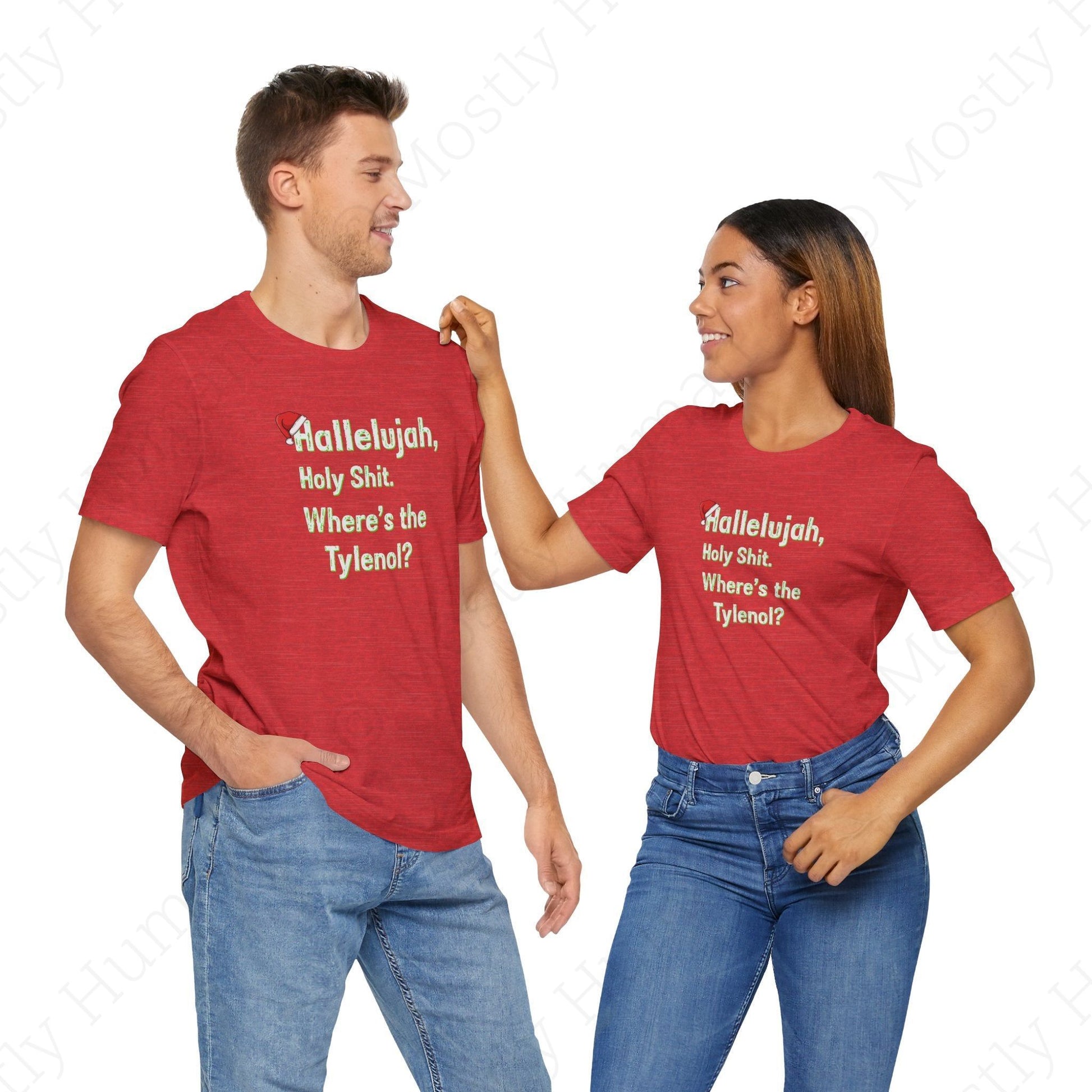 Hallelujah, Holy Sh*t – Funny Christmas | Heather Red Unisex | Mostly Human