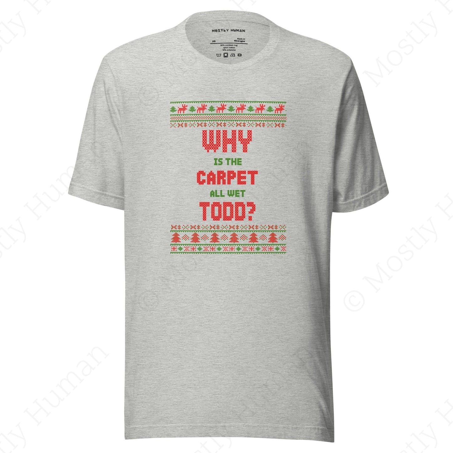 Why is the Carpet All Wet Todd? T-shirt | Athletic Heather Unisex | Mostly Human