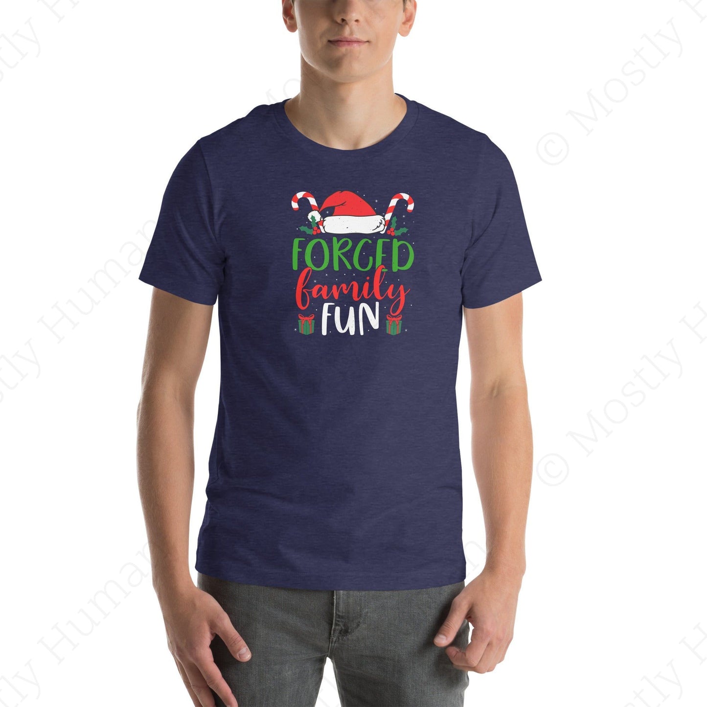 Forced Family Fun Christmas | Heather Midnight Navy Unisex | Mostly Human